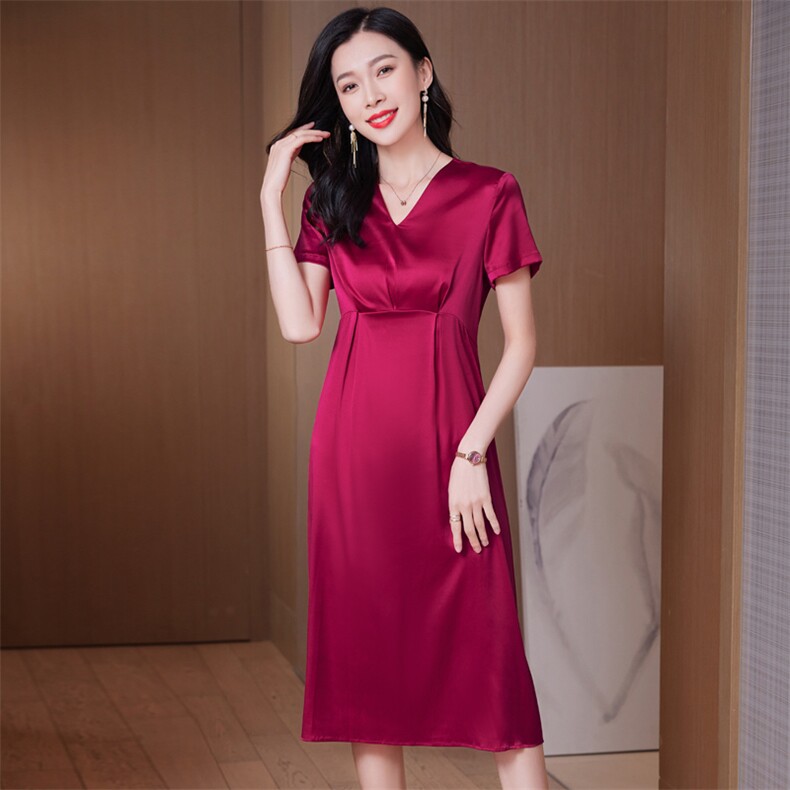夏季棉麻中长连衣裙V领宽松显瘦系带真口袋咖啡中年妈妈大码裙子,女装连衣裙,阿舍尔精品