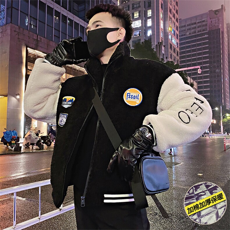 A65R/特P138控178冬社会小伙加棉加厚绣花贴标羊羔毛棉衣男绿首1,男装棉衣,星座305B