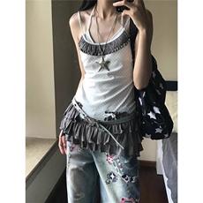 复古重工做旧链条印花牛仔裤男女2025秋季新款松弛感阔腿拖地裤，男装牛仔裤，四季星座505