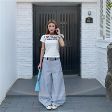 美式原创刺绣复古休闲竖条纹休闲裤男女直筒宽松长裤N1252，男装休闲裤，星座1116A（原606A-3）