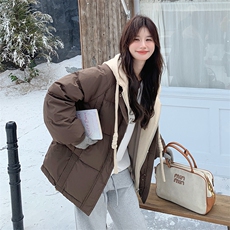 咖色90白鸭绒短款连帽羽绒服女冬季2025新款韩版抗寒小个子面包服，女装羽绒服，2B188