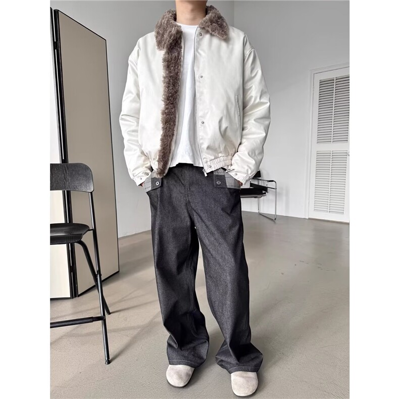 设计感老钱风新款冬季羊羔毛翻领保暖棉衣外套男女宽松棉服原宿,男装棉衣,星座506A