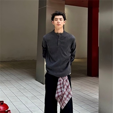 3803-P472025冬季复古保暖V领纯色慵懒针织衫男休闲套头外套，男装针织衫/毛衣，电商B323A
