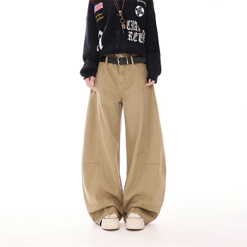 美式弯刀阔腿牛仔裤男女垂感宽松2026新款春季镰刀长裤YD9083-P80图片