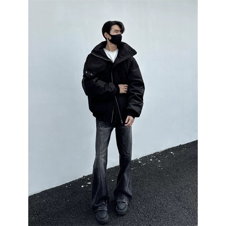 【现货】黑色连帽口罩棉服自制,男装棉衣,星座910A