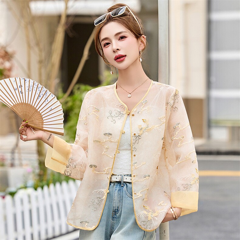 重工刺绣欧根纱薄款外套女2025春夏新款独特漂亮新中式防晒衣上衣,女装防晒衣,布芭啦