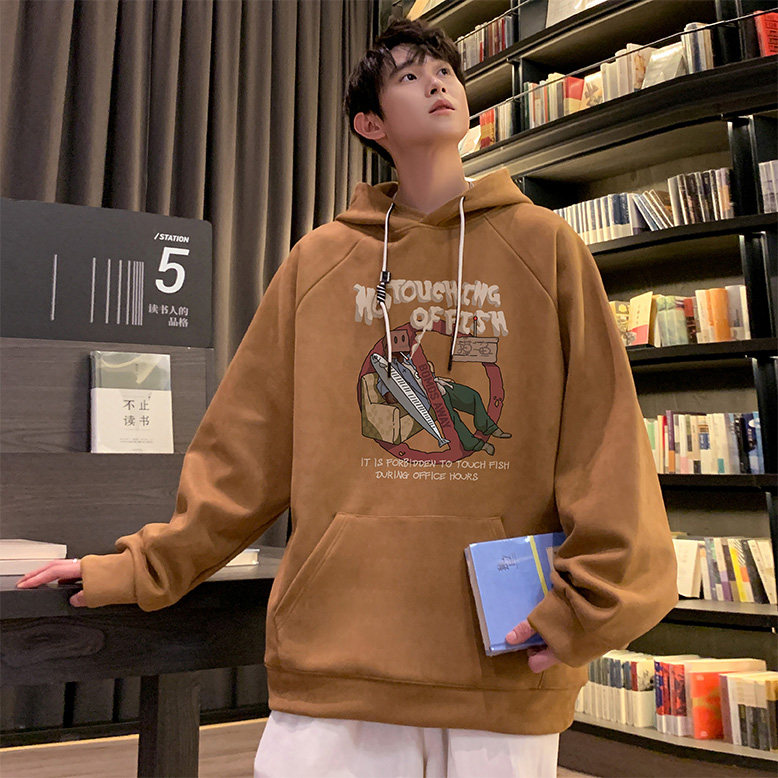 已注册港风抖音直播得物品质宽松麂皮绒连帽卫衣W6009P48图片