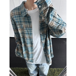 B221 ！美式ins高街暗黑小众毛边格子衬衫 SY2320-P65控88图片