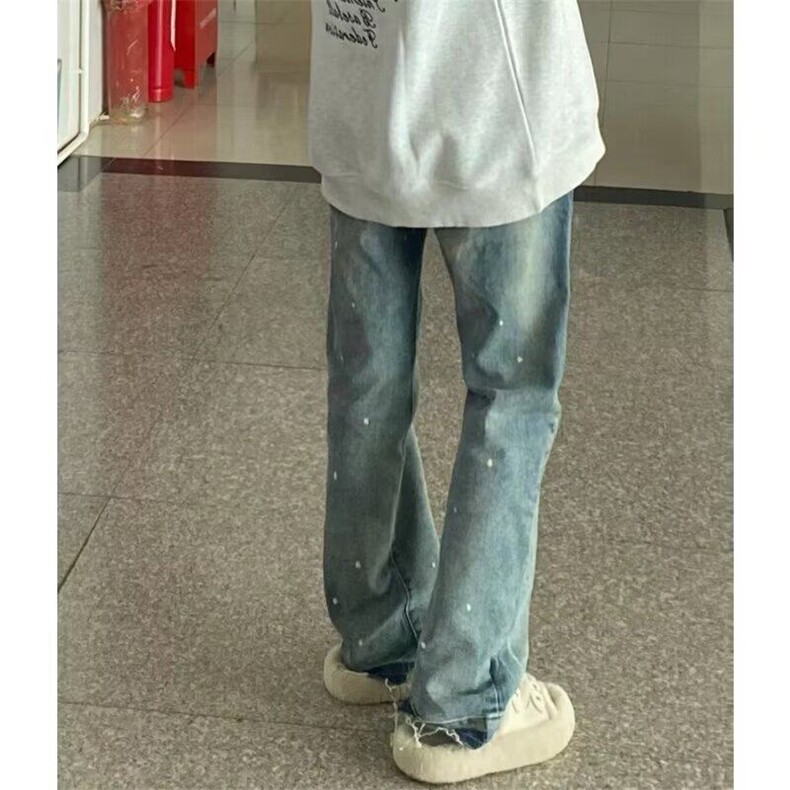 D5128-P50美式高街复古毛边泼墨牛仔裤女设计感直筒长裤-网图现货,男装牛仔裤,星座603-2