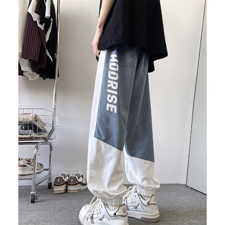 8XL-M束脚运动裤男士宽松百搭潮拼接休闲卫裤加肥加大码K969p35,男装休闲裤,电商D206-1