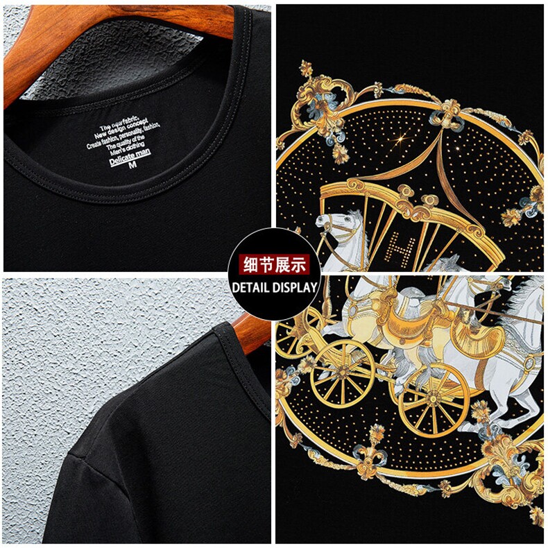 新款高品质套头短袖燙钻潮休闲圆领T恤夏季大码简欧上衣A2502-P63,男装T恤,电商A227B（原钱塘4066-1）