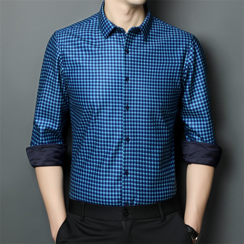 BNYT-12钱塘2020-2新款双面绒保暖衬衫中年男士长袖格子衬衣P72，男装衬衫，钱塘207-2