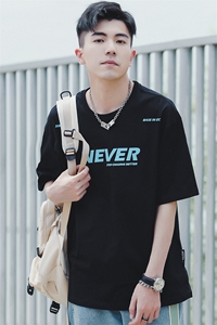 日系夏季男士纯棉腰果花印花字母潮牌T恤 C309B-T71-P35-X49图片