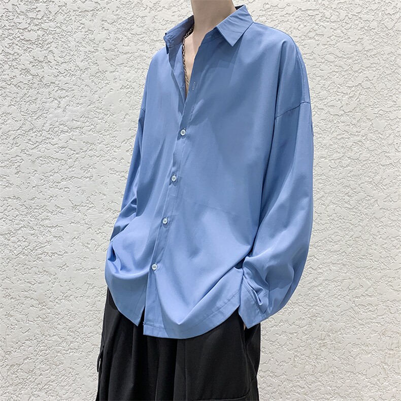 现货纯色宽松长袖衬衫男冰丝衬衣KD137-P40,男装衬衫,电商D312-1
