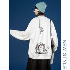 2021秋新蒙马特日系大码男潮宽松港风猫老鼠印花卫衣W5053-P28，男装卫衣，电商A001