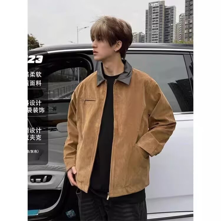 WE1948-P80新款美式复古夹克外套拼皮设计感潮休闲百搭上衣,男装夹克,电商B323A