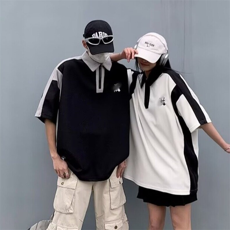 男士短袖t恤男2025新款美式高街情侣半袖体恤上衣男款翻领polo衫,男装T恤,星座506A