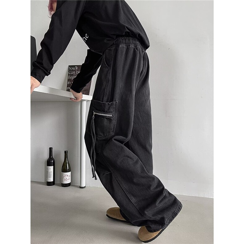 DaPiGe美式水洗做旧牛仔裤男高街宽松阔腿休闲长裤痞帅直筒裤子，男装牛仔裤，星座813-3