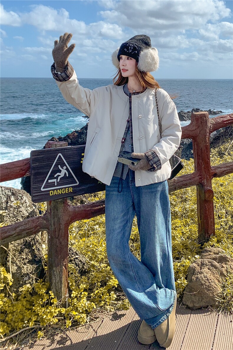 韩系小个子撞色拼接羽绒棉衣女2025冬季新款女装短款棉服棉袄外套,女装棉衣/棉服,2C218