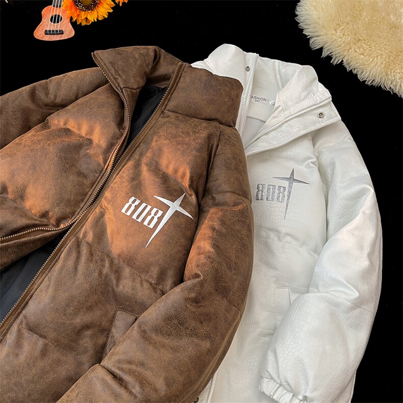 2025鳄鱼纹PU皮棉衣棉服面包服立领印花棉袄皮衣外套1611-P90，男装棉衣，星座207