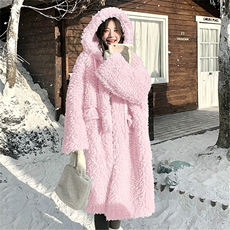 ins网红爆款宽松加厚羊羔毛外套女冬新款中长款氛围感高级感棉衣，女装毛呢外套，2C113
