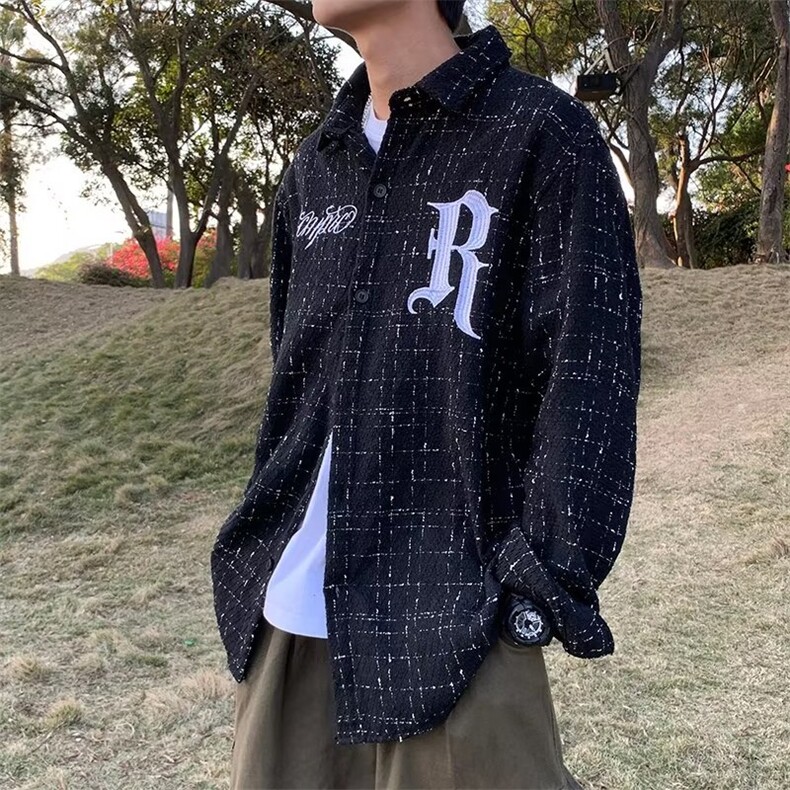 小香风外套男秋季潮牌宽松刺绣衬衫痞帅男夹克J227-P43图片