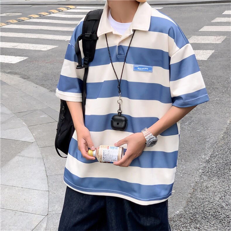 夏季翻领条纹POLO衫男潮牌ins百搭情侣t恤韩版半袖上衣T1031-P28,男装T恤,星座512-2