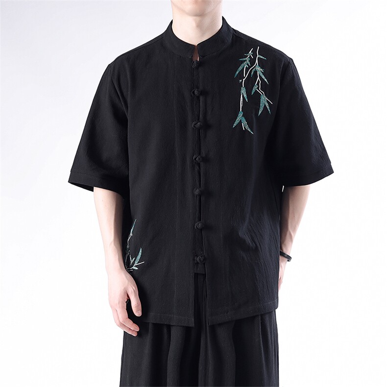 中式棉麻复古刺绣短袖立领衬衫男士大码MT2308-P65,男装T恤,电商A021