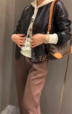 2021秋季新款棒球领黑色皮夹克短款外套潮女装，其它，L·H·X