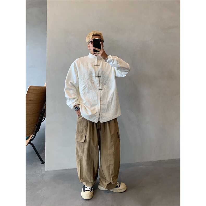 潮新中式提花立领长袖衬衫复古暗纹肌理盘扣中山装上衣服CS580,男装衬衫,星座208-5