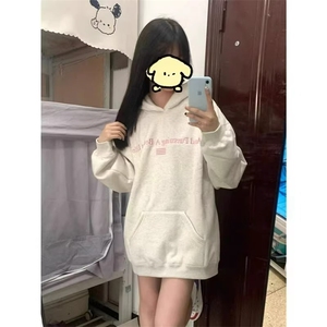 秋冬新款高街慵懒风连帽卫衣复古印花字母加绒学生卫衣WYX276图片