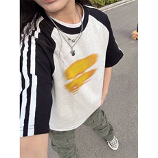 抖音得物品质二开240克宽松纯棉美式潮牌插肩三杠织带短袖T恤，男装T恤，电商A486