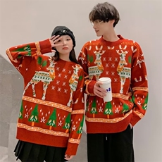 圣诞节衣服麋鹿红色毛衣女加厚冬季2025年新款宽松外穿套头针织衫，男装针织衫/毛衣，星座506A