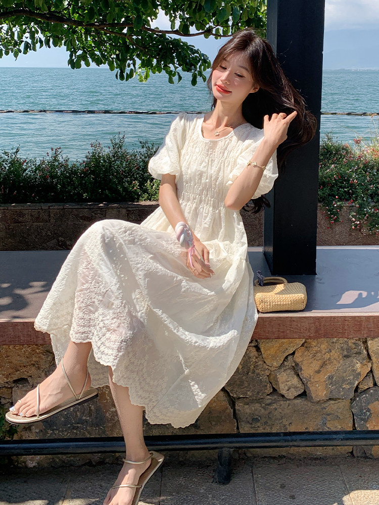 连衣裙女夏季2025新款温柔风法式度假风仙女裙,女装连衣裙,欣美人