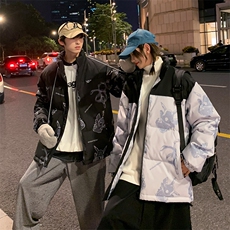 卡通印花小怪兽皮卡丘情侣学生短款轻薄拼色得物羽绒服男，男装羽绒服，星座301D-4(原星座1004-4）