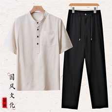 麻本衣黑色裤