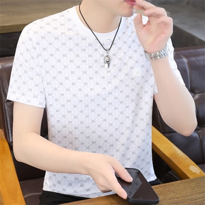 夏季冰丝短袖圆领时尚凉感休闲青年修身短袖T恤上衣XD3762-P30图片