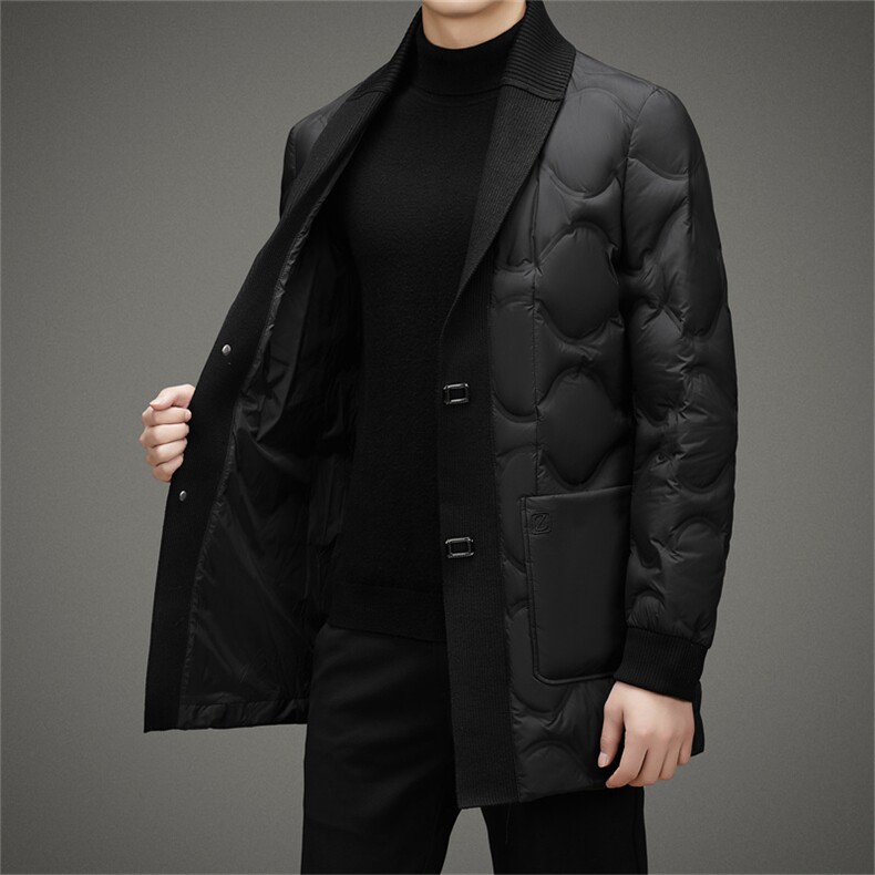 男士冬季新款加厚保暖翻领羽绒服中年男装中长款商务休闲外套,男装羽绒服,电商B212（原钱塘6029）
