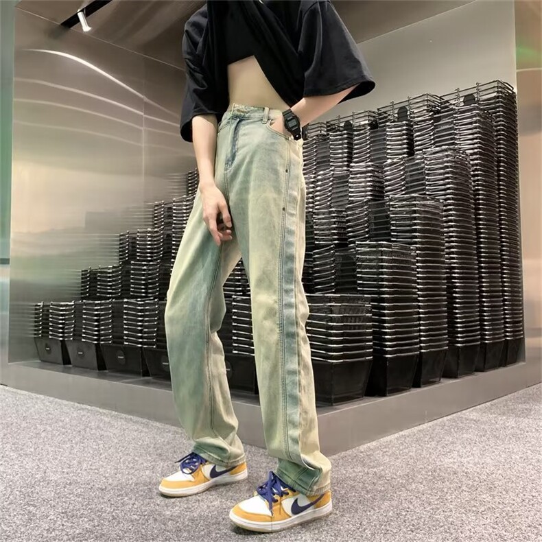 牛仔裤男夏季潮大码休闲裤子高街设计感裤子N8103P42图片