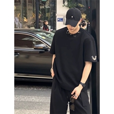 网图有货太空棉金属环扣黑色垫肩短袖男痞帅炸街t恤A462-P45，男装T恤，星座1505