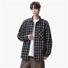 衬衫男春季新款港风宽松大码磨毛格子长袖衬衣CS550-P38，男装衬衫，星座214-3