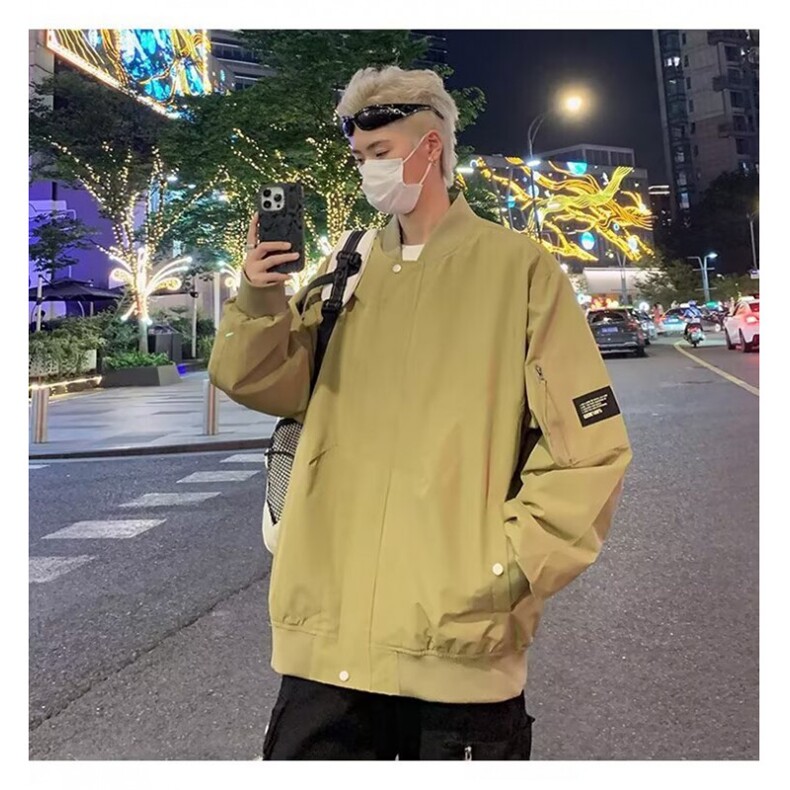 美式潮牌贴标工装外套男士宽松大码新款青年学生棒球服飞行员夹克图片