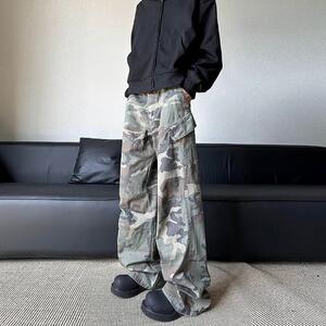 1506/Q1090/P53做旧复古迷彩潮牌宽松直筒cleanfit微喇长裤子图片