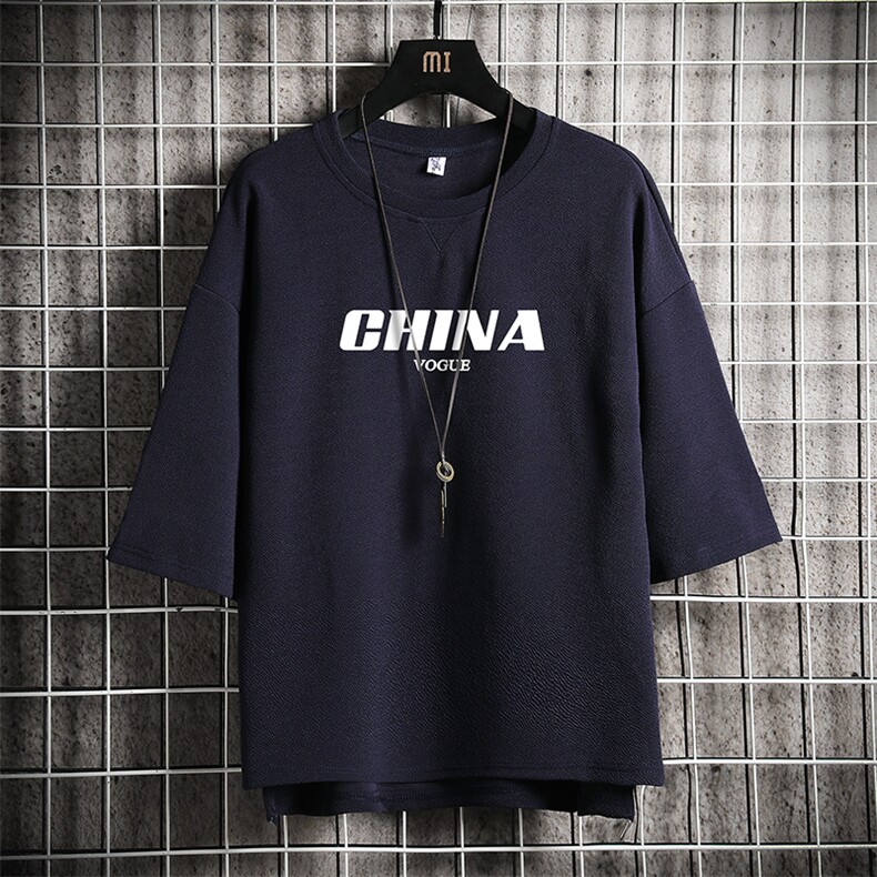 Q11001-P30春夏季七分袖t恤男大码五分袖男短袖中袖网格挂拍,男装T恤,电商A040A