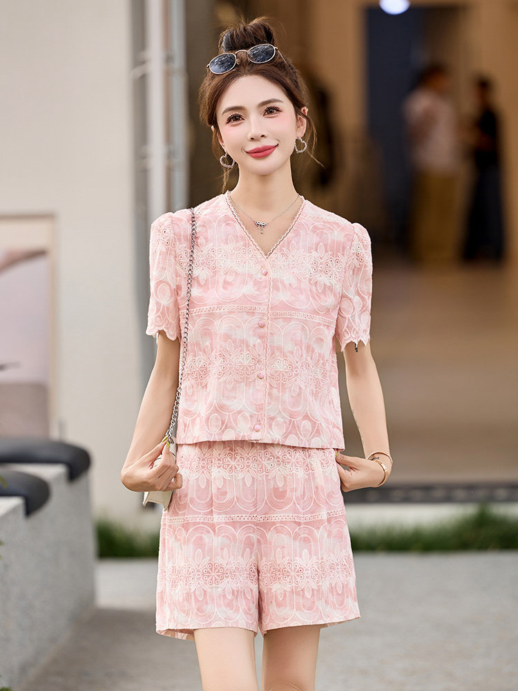 小香风法式蕾丝套装女2025夏季新款小个子气质阔腿短裤两件套洋气,女装套装/套裙,奕薇雅
