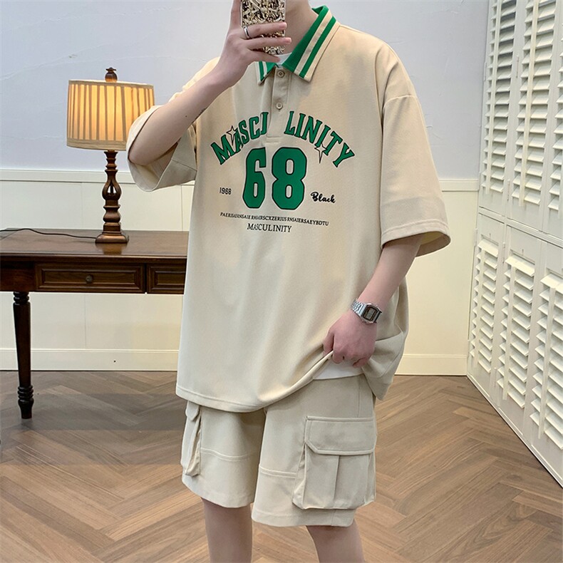 港风夏季短袖短裤两件套男潮情侣半袖POLO衫休闲T恤套装6630-P55,男装Polo衫,电商A441-1