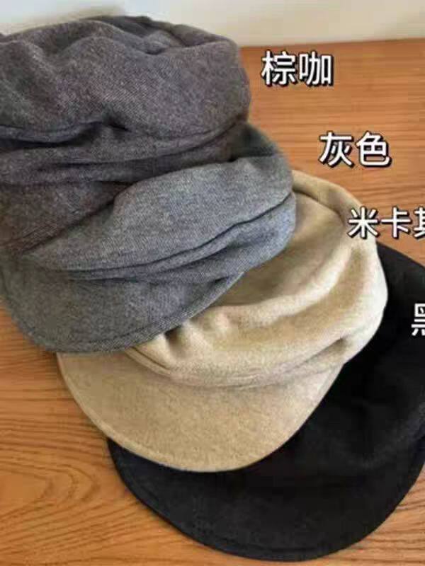 2025年秋季山本风褶皱羊毛呢马术帽，帽子，湘姗