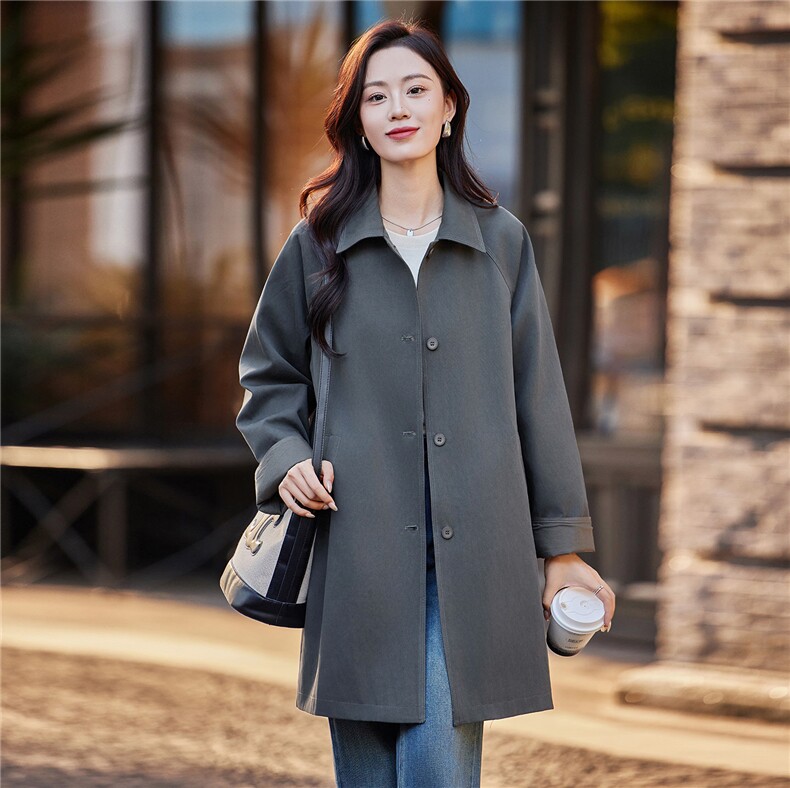 韩版气质风衣女2025春秋新款高级感时尚宽松中长款休闲百搭大衣,女装风衣,靓衣阁