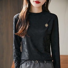 精梳棉长袖T恤女2025新款圆领套头洋气百搭打底线衣毛衫春秋内搭，女装针织衫/毛衣，丹芙娇羊绒