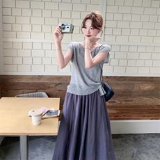 时尚休闲套装女夏季新款简约百搭显瘦针织小衫裙两件套，女装套装/套裙，秀美人生
